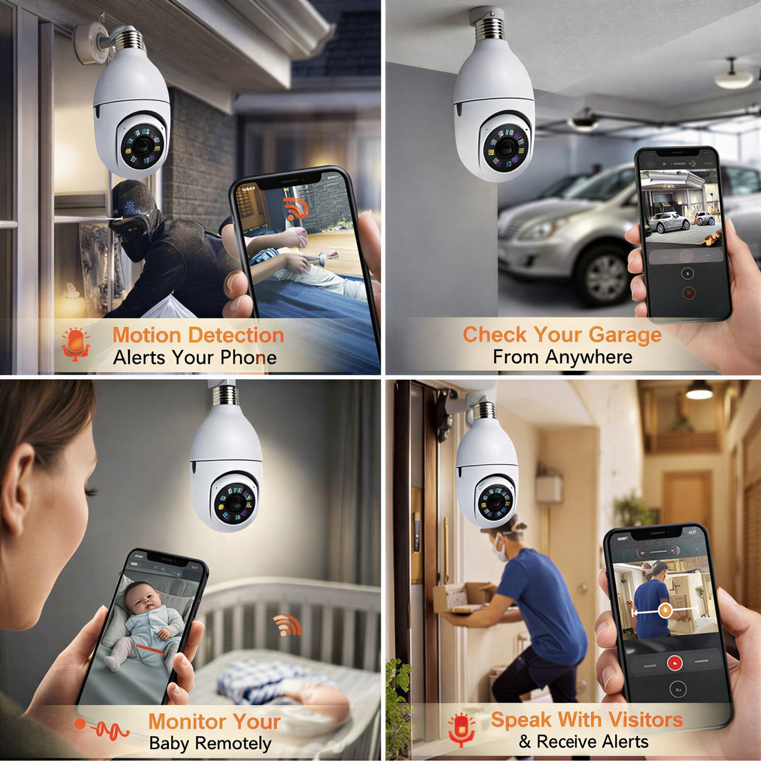 V380 Pro Smart Wireless Camera - WiFi Bulb Shape CCTV Security Camera ( Allow to Open )  On Demand.